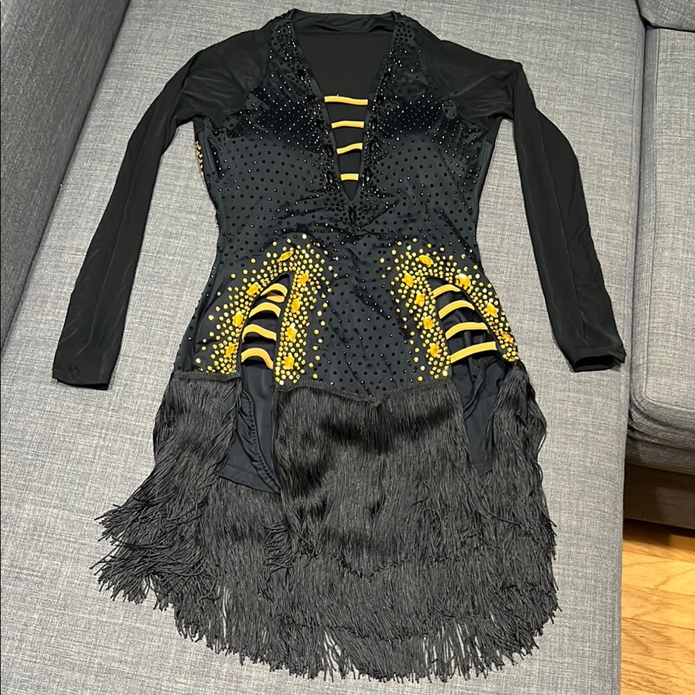 Black and gold Ballroom Competition Fringe Dress